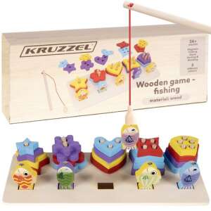 Kruzzel Holzspiel - Angeln, ein Formensortier- und Stapelspiel mit einer Angelrute für Kinder - Kruzzel Entwicklungsspiele für Kinder im Kindergartenalter