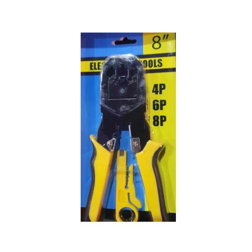 8 inch RJ45, RJ12, RJ11 Crimping Tool, Network Cable Crimper, Yellow and Black Crimping Pliers