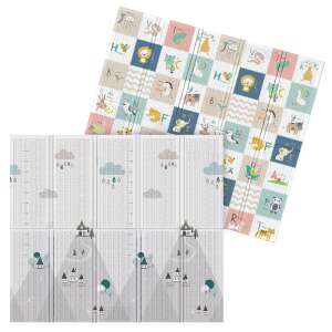 Foxter habtapi játszószőnyeg állatokkal és betűkkel, kétoldalas, kék hegyek mintával - Foxter