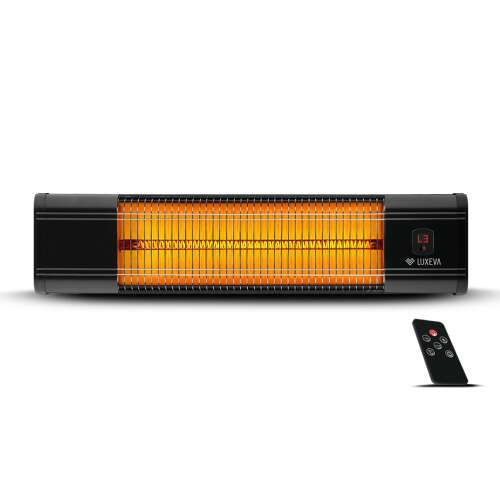 LUXEVA 2500 HRS Infrared Patio Heater, 3 Heat Settings, IP55, Thermostat, Timer, Remote Control, Black
