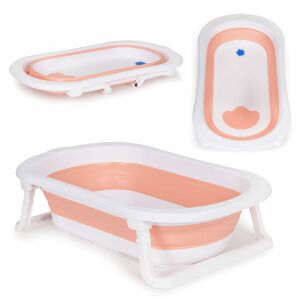 EcoToys foldable baby bathtub collage, pink and white, multiple views - Baby Bathtub, Bath Stand