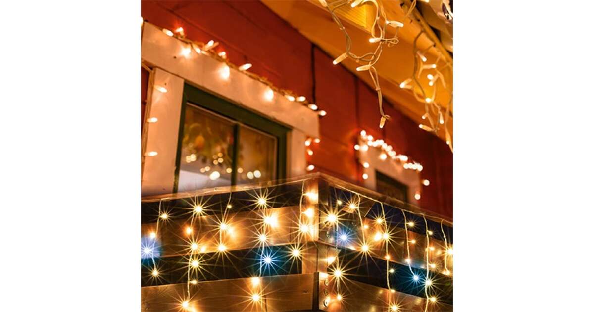 Decoration Products Home DLFJ 400F/WW Sparkling light curtain, 10 m / 400 warm white LEDs, fixed, white wire, adjustable, indoor and outdoor 90815535