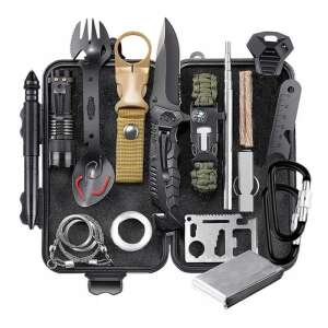 IdeallStore® Überlebenskit, Savivour Master, 20 Multifunktionswerkzeuge, Schwarz - Angler Survival Kits