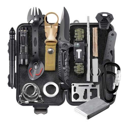 Set de supraviețuire IdeallStore®, Savivour Master, 20 instrumente multifuncționale, negru