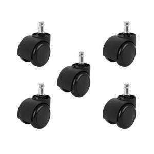 Set of 5 black office chair castors, PVC, for easy rolling - Office chair caster