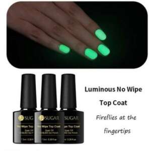 UR SUGAR No Wipe Top Coat 7,5ml UV LED zselé, Sötétben világító, Leoldható, Tartós csillogáshoz - Körömápolás