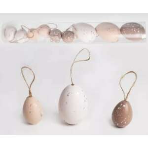 9 darabos dekoratív húsvéti tojás barna és natúr színben, akasztóval - Szezonális dekoráció