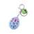 Rock, paper, scissors keychain game with blue and green egg-shaped keychain, one keychain in the image