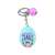 Rock, paper, scissors keychain game with blue and green egg-shaped keychain, one keychain in the image