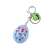 Rock, paper, scissors keychain game with blue and green egg-shaped keychain, one keychain in the image