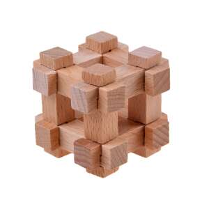 Wooden cube logic puzzle, part of 6 piece metal and wood logic puzzle set - Logic Game