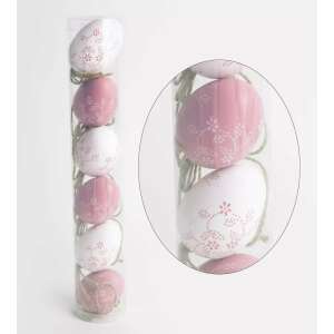 6 db-os díszítő tojás szett rózsaszín és fehér színben virágmintával - Szezonális dekoráció