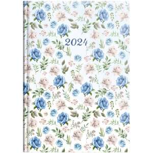 Kalendart Joy 2024-es heti beosztású határidőnapló, kék rózsa mintával, A5 méretű - TOPTIMER