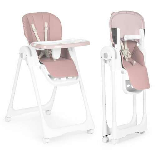 Nastaviteľná stolička na kŕmenie EcoToys s dvojitým podnosom a sedadlom z ekokože #ružová