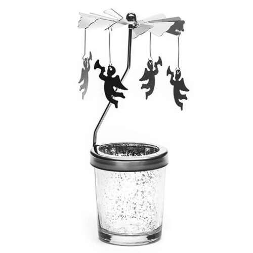 Suport de lumânare rotativ cu îngeri, finisaj argintiu, pentru lumânări tealight