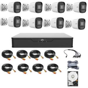 Uniview 8 csatornás biztonsági kamerarendszer 8x 5MP kamerával, 20m IR, 2.8mm objektív, XVR felvevővel, merevlemezzel, kábelekkel és tartozékokkal - Uniview