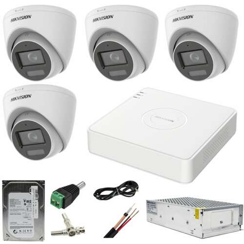 Hikvision CCTV rendszer 4 kamerával, 2MP, Dual Light, WL, 20m, IR, 40m, DVR, 4MP, AcuSense, mellékelt tartozékokkal, 500GB HDD