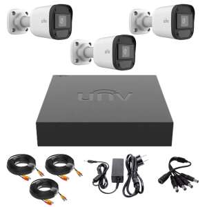 Uniview CCTV rendszer 3 x 2MP kamerával, 20M infravörös, 4 csatornás 2MP hibrid DVR, kábelek, tápegység - Uniview