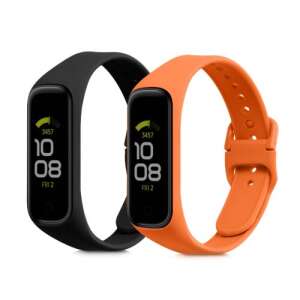 2 pack Samsung Galaxy Fit 2 replacement watch bands, black and orange silicone - Kwmobile Smart watch strap