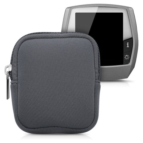 kwmobile gray neoprene protective case next to Bosch Intuvia e-bike display