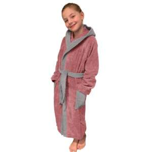 Pink and grey hooded bathrobe for kids, Homelevel brand - Bath Towel, Washcloth, Hooded Towel