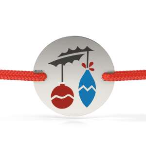 Brățară din argint cu design de ornament de Crăciun, cordon roșu, ATCOM - Brățări dame