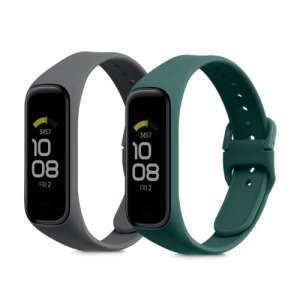 2 броя каишки за Samsung Galaxy Fit 2, зелена и сива силиконова каишка, Kwmobile - Каишка за умен часовник