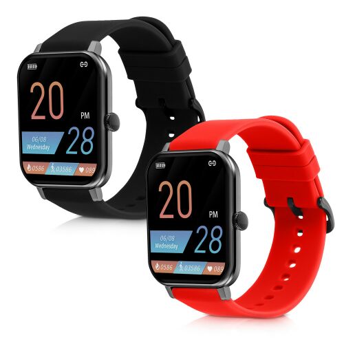 IOWODO R5/R3 Pro Smartwatch with interchangeable black and red silicone straps