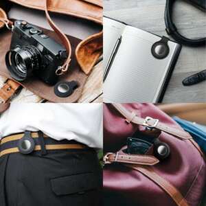 Kolaż przedstawiający klips Kwmobile AirTag w różnych zastosowaniach - Zestaw słuchawkowy