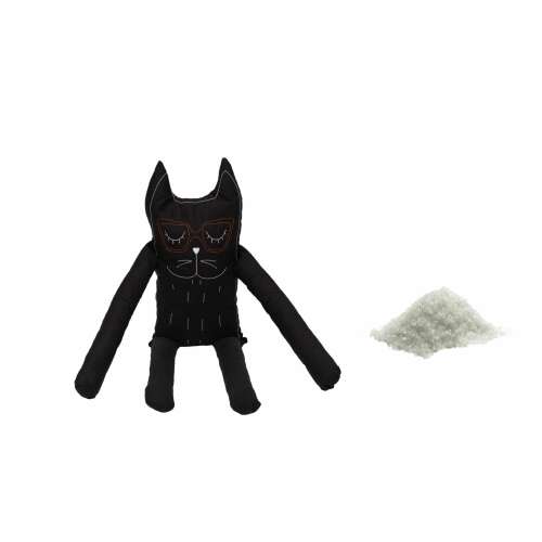 Perna SomnArt în formă de pisică neagră cu umplutură de sare, 100% bumbac, brodată, perfectă pentru dormit și joacă