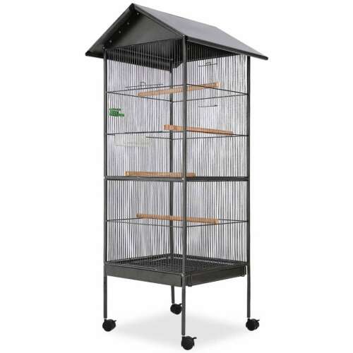 vidaXL fekete acél madárkalitka tetővel 66 x 66 x 155 cm - Madár kalitka