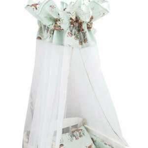 Let's Go! Menta babaágy baldachin, 400x170 cm, zöld erdei állatok mintával, a kiságy felett - Baldachin