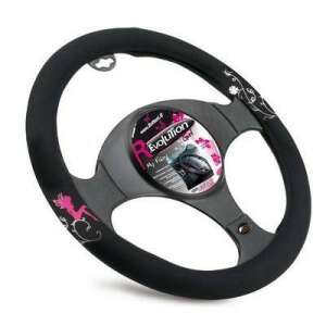 Csajos Üléshuzat + Kormányvédő Tündéres kormányvédő, fekete rózsaszín tündér mintával - Nonbrand Autó üléshuzat