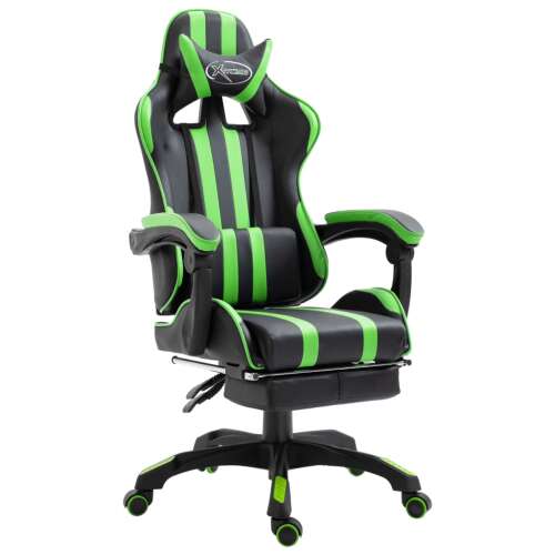 vidaXL műbőr Gamer szék lábtartóval #fekete-zöld 34632447