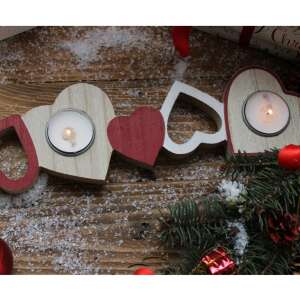 Fa szív formájú mécsestartó 3 db teamécses számára, piros és fehér színben, tökéletes otthoni dekorációhoz - Mécsestartó