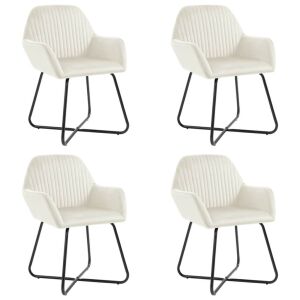 4 darabos krémszínű bársony étkezőszék készlet fekete fém lábakkal - Étkező szék