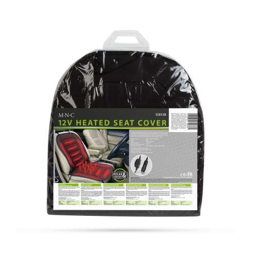 MNC 12V fűthető ülésvédő, fekete, autós ülésfűtés, 2 fokozatú, 60W, 55815b-1