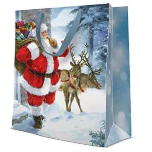 Vianočná darčeková taška s motívom Santa Clausa a sobov