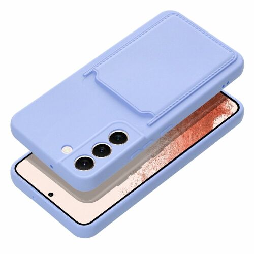 Samsung phone case purple silicone card holder angled view