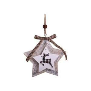 Ornament de Crăciun din lemn în formă de stea cu un design de ren - Nonbrand Decorațiuni de Crăciun