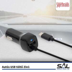 Home by Somogyi SAU24C Home sau 24c AUTÓS TÖLTŐ 2IN1 - SAU 24C USB aljzat + USB-C dugó spirál vezetéken