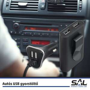 Home by Somogyi SAU96 Home sau 96 Nagy teljesítményű autós USB gyorstöltő USB HUB, 4 készülék töltésére