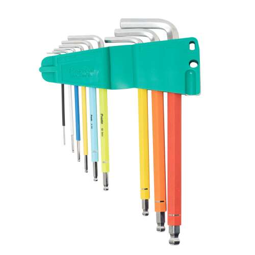 Proskit HW-230BL 9 darabos professzionális L alakú imbuszkulcs készlet színkódolt méretekkel és tartóval