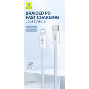 Blueo fonott PD USB-C - USB-C kábel, 100W gyorstöltés, fehér, 1.2M - Blueo