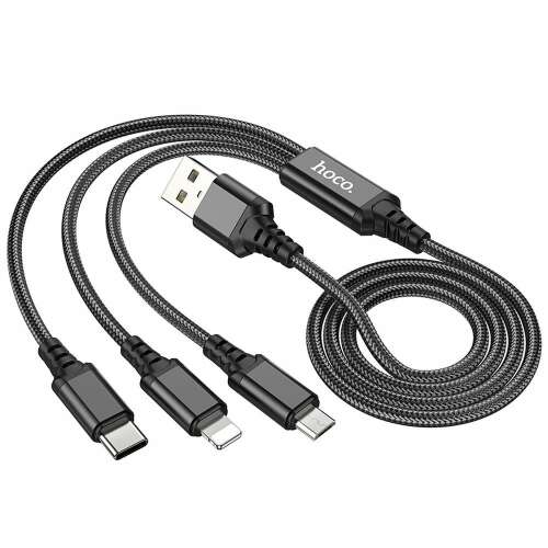 Cablu USB împletit HOCO X76 3-în-1 cu Lightning, Micro USB și USB-C