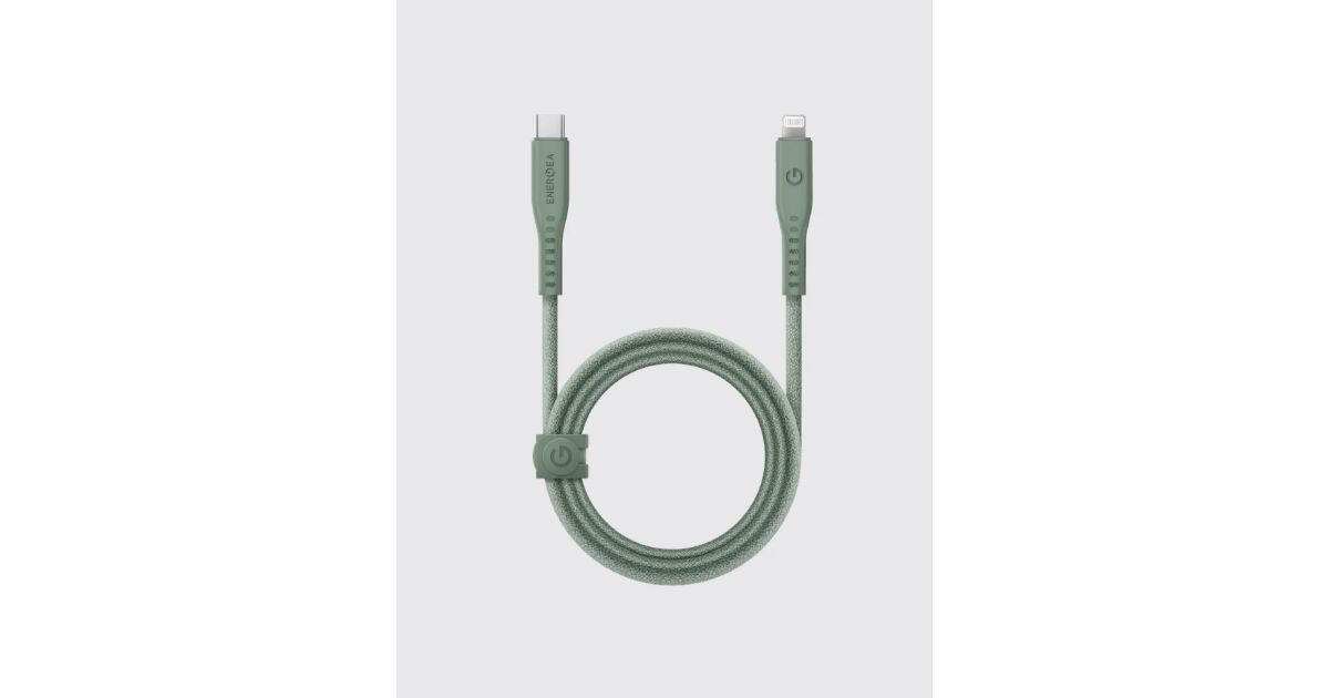 Energea Flow C94 Type-C / Lightning MFI szövet gyorstöltő- és adatkábel, 1.5m, 60W, 3A, zöld 133868637