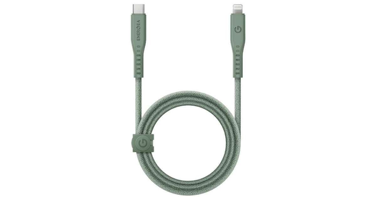 Energea Flow C94 Type-C / Lightning MFI szövet gyorstöltő- és adatkábel, 1.5m, 60W, 3A, zöld 133868637