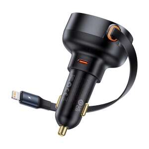 Baseus Enjoyment Pro 60W Kfz-Ladegerät mit einziehbarem Lightning-Kabel, schwarz - Autoladegeräte