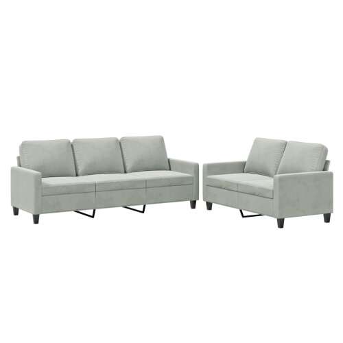 vidaXL 2 személyes és 3 személyes világos szürke bársony kanapé szett párnák, nappali bútor, modern design - Ülőgarnitúra