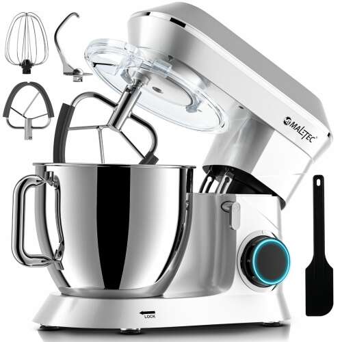 MalTec Küchenroboter, 2200W, 6 Geschwindigkeiten, 6L Schüssel, Silber